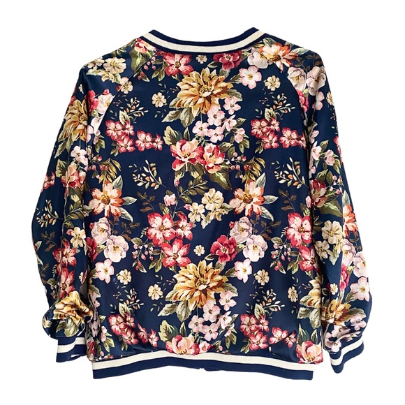 Zara Girls Navy Floral Satin Bomber Jacket [US 11/12] - Picture 7 of 11